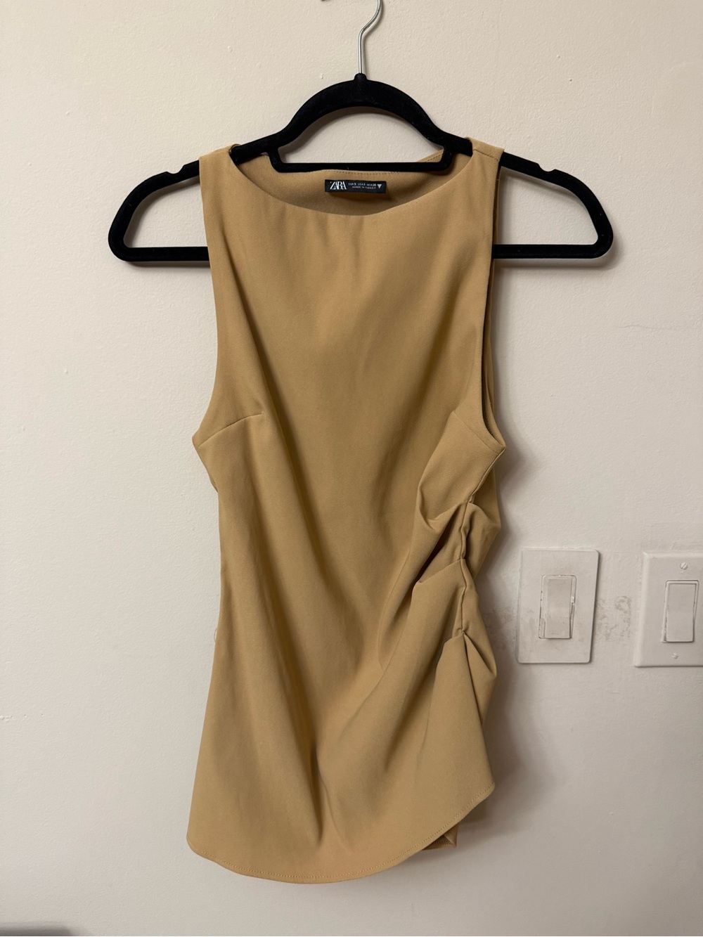 Zara Camel Ruched Side Sleeveless Top